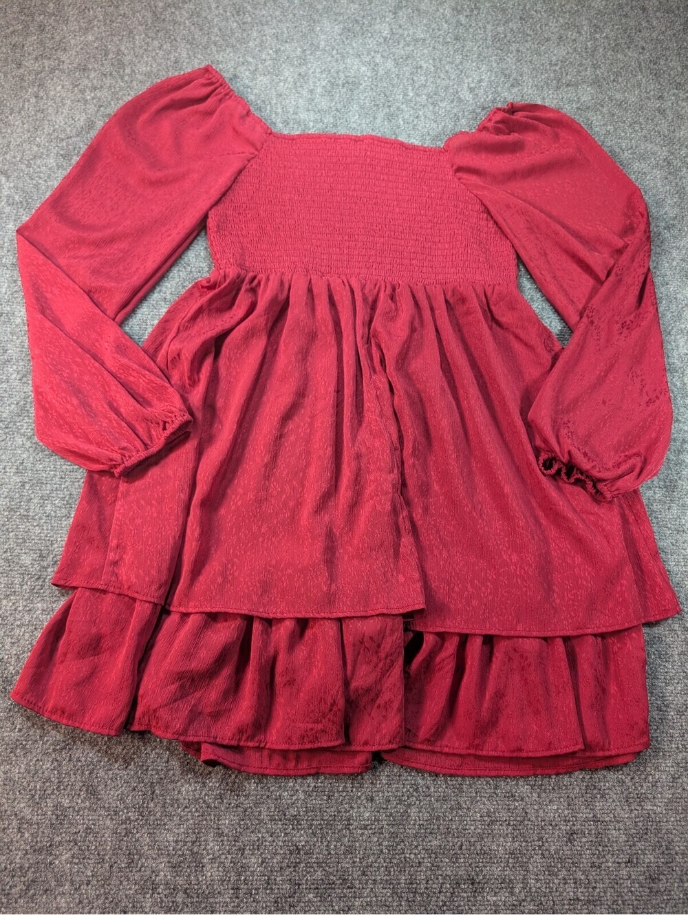 Rewind Women's XL Red Long Sleeve Smocked Waist Dress XL Layered Burgundy